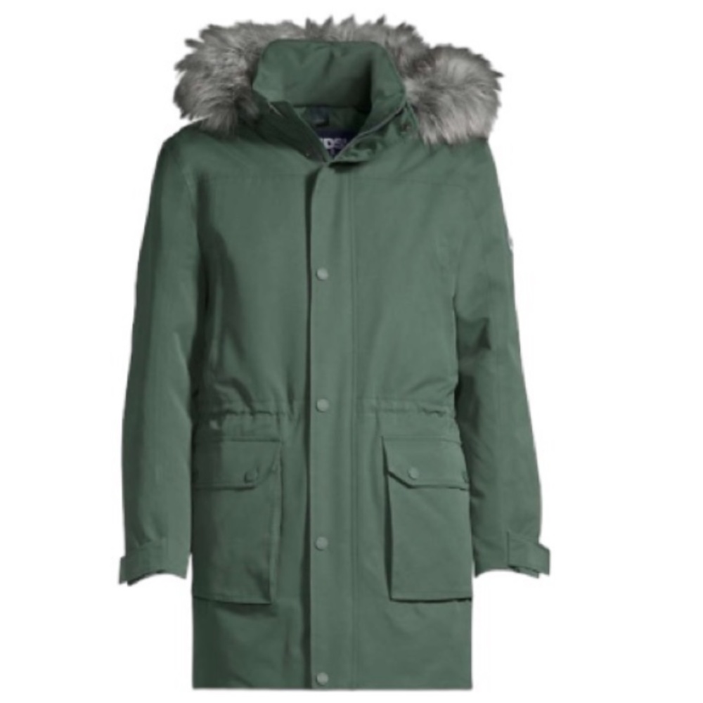 LANDSEND Mens Expedition Down Hooded Warm Winter Parka Woodland Green